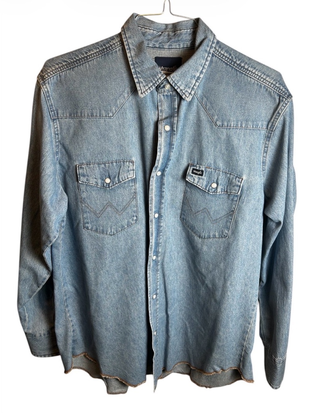 Vintage Wrangler Blue Denim Pearl Snap Buttons Button Up Size XL